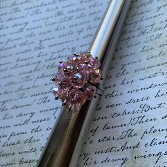 Peachy Pink Crystal Rhinestone Cluster Adjustable Fashion Ring Woman’s Jewelry - Picture 5 of 6